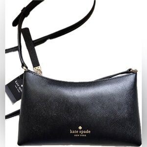 kate spade Black Saffiano Leather Crossbody Bag with Gold Logo Sadie